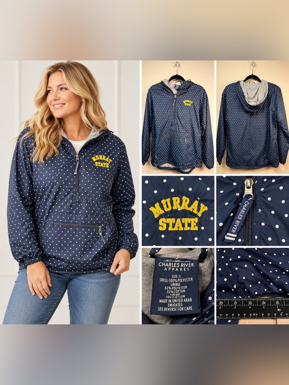 Charles River Apparel Murray State Polka Dot Hooded Anorak Windbreaker